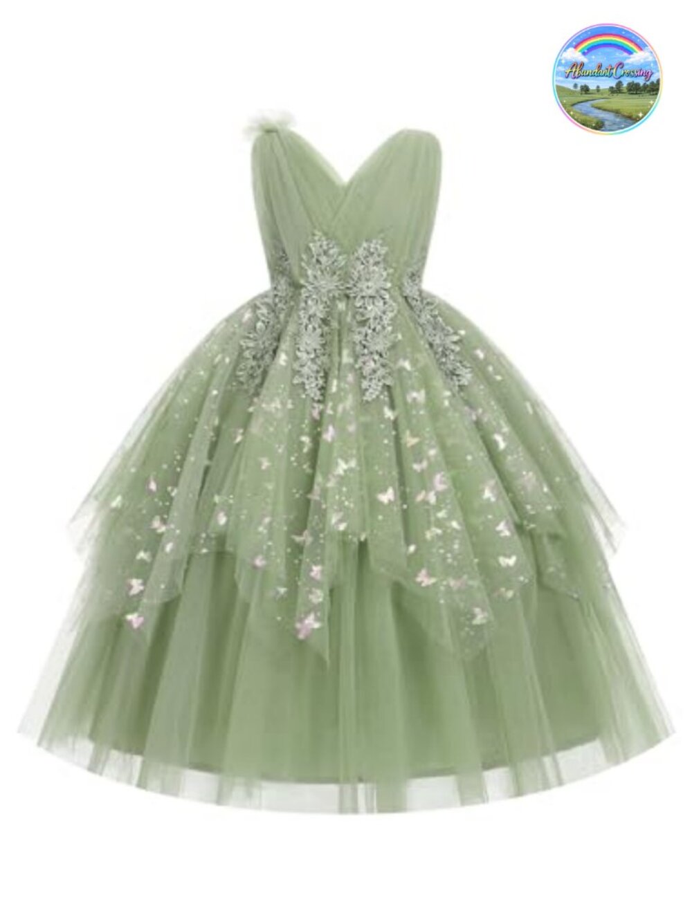 Girls Sequin Butterfly Flower Applique Tulle Maxi Dress Formal Gown